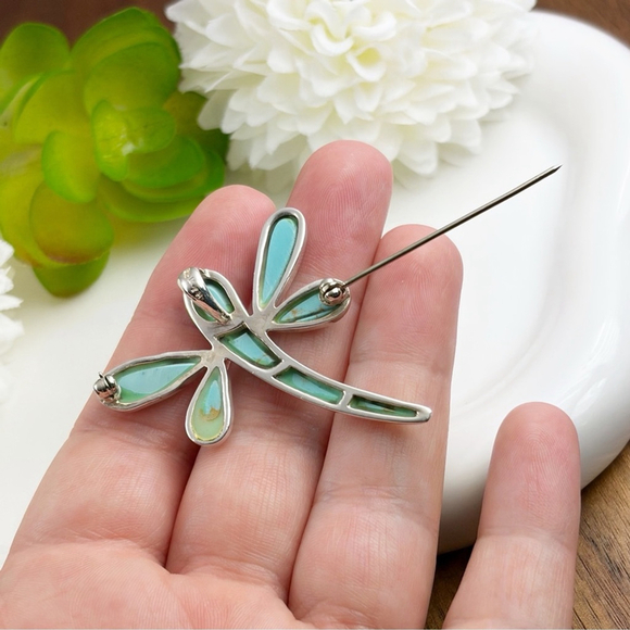 Dragonfly Butterfly Vintage Pendant Brooch Sterling Silver 925 Turquoise Inlay - Picture 8 of 10